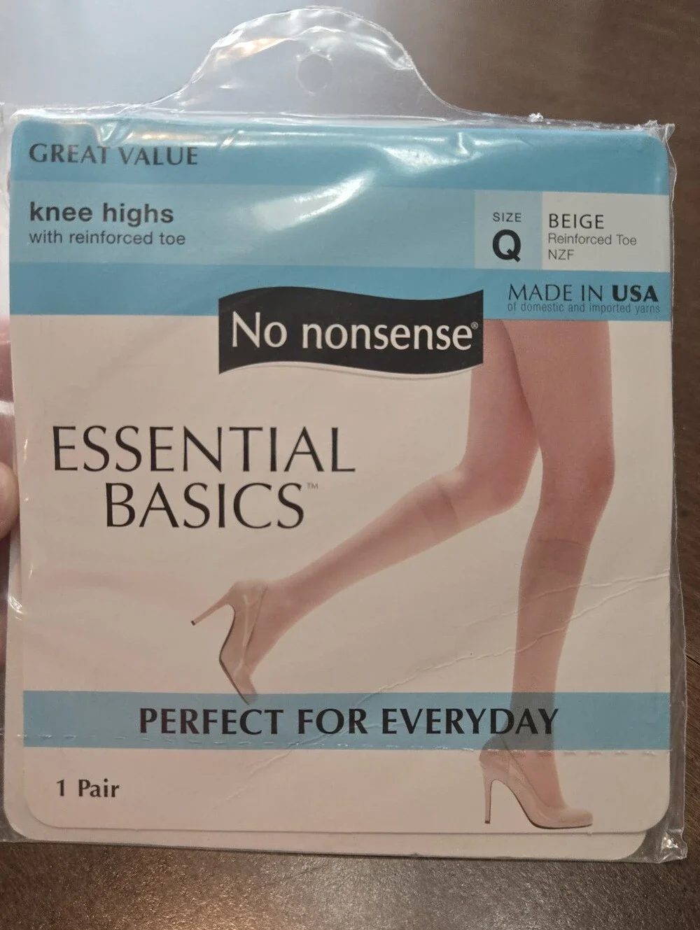 *SALE* New Vintage No Nonsense Knee Highs Beige Size Q Reinforced Toe Nylon USA